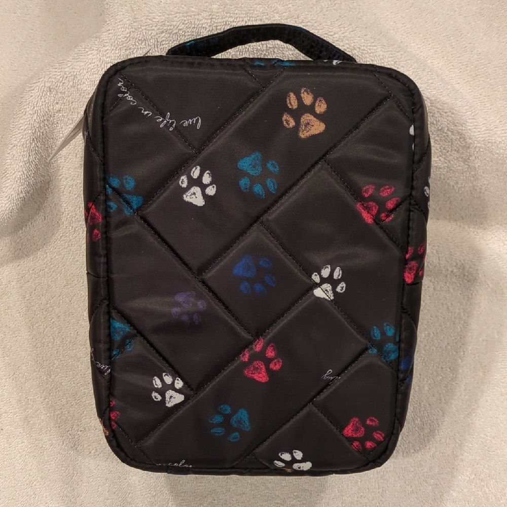 🐾 Lug Wingback Cosmetic Bag with Multicolor Paw Prints “Paws Black” NWT